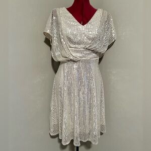NWT Classic White Sequined Boutique Short Sleeve Dress